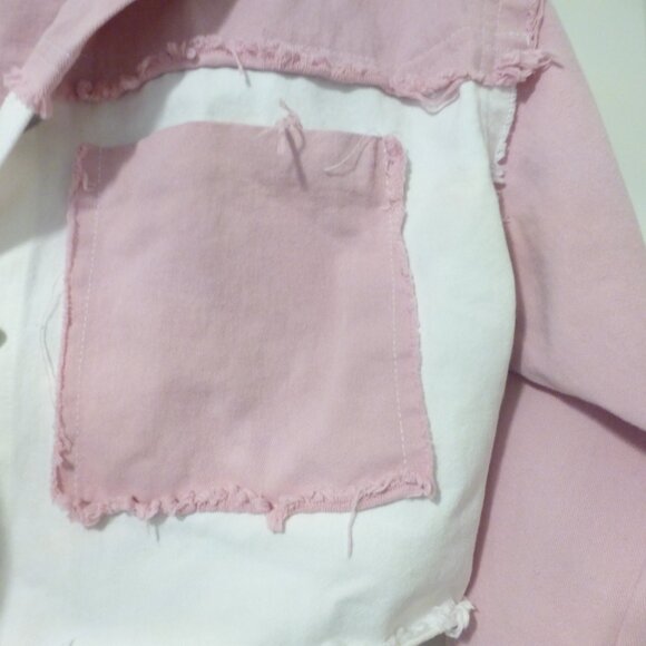 HELLO KITTY x SHEIN colour block pastel purple, pink and white denim jacket - Picture 5 of 13